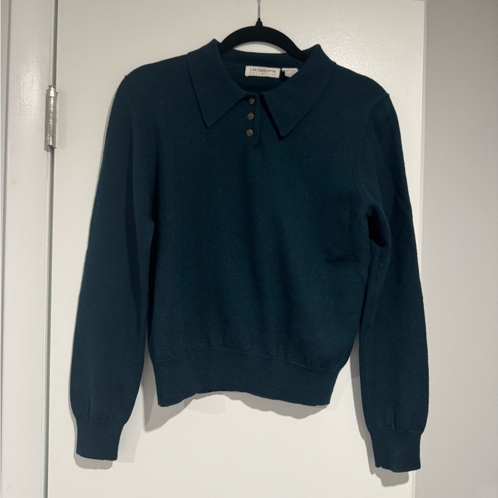 Liz Claiborne Collection Deep Teal 100% Merino Wool Sweater